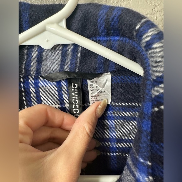 H&M‎ Divided Blue Plaid Oversized Shacket Jacket Shirt Size Small - Picture 3 of 7
